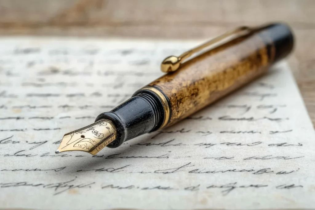 Photo d'un stylo plume sur une note manuscrite